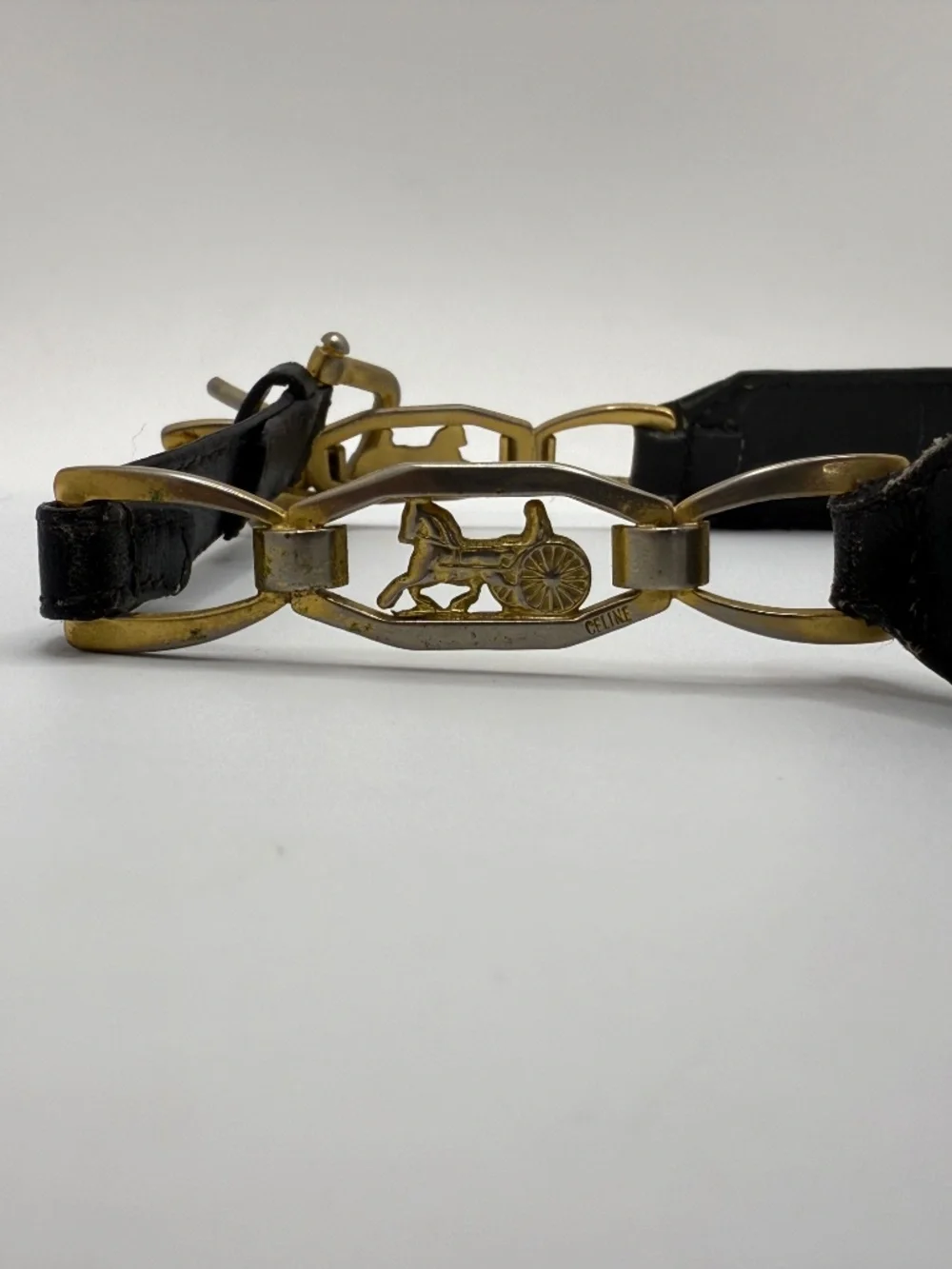 ALLURING CELINE LIMITED EDITION CARRIAGE BLACK LEATHER BELT! (ITALY)